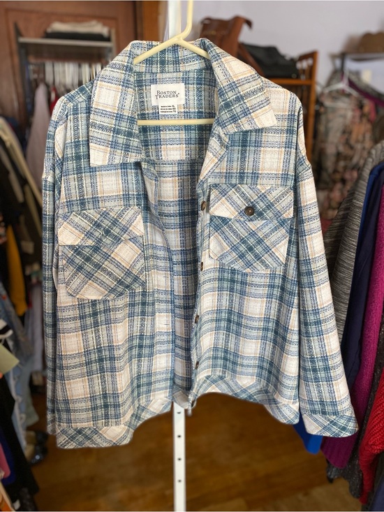 Boston Traders Jackets & Blazers - Boston Traders Blue & Cream Plaid Shirt Jacket